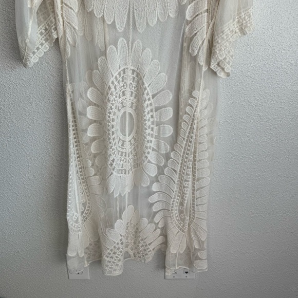 68 Rebellion Again Women's M Cream Boho Sheer Kimono Duster Coastal Festival - Picture 8 of 10